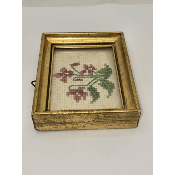 Artisan Petit Point Needlepoint Framed Picture VTG Miniature - Picture 4 of 8
